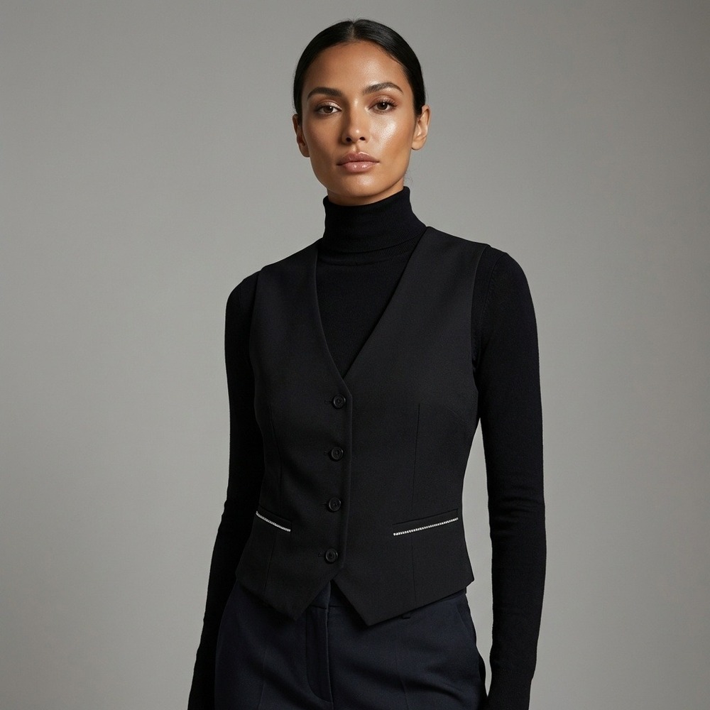 AllSaints Atlas Crystal Waistcoat Black Tailored Vest Womens US 6 UK 10 $269